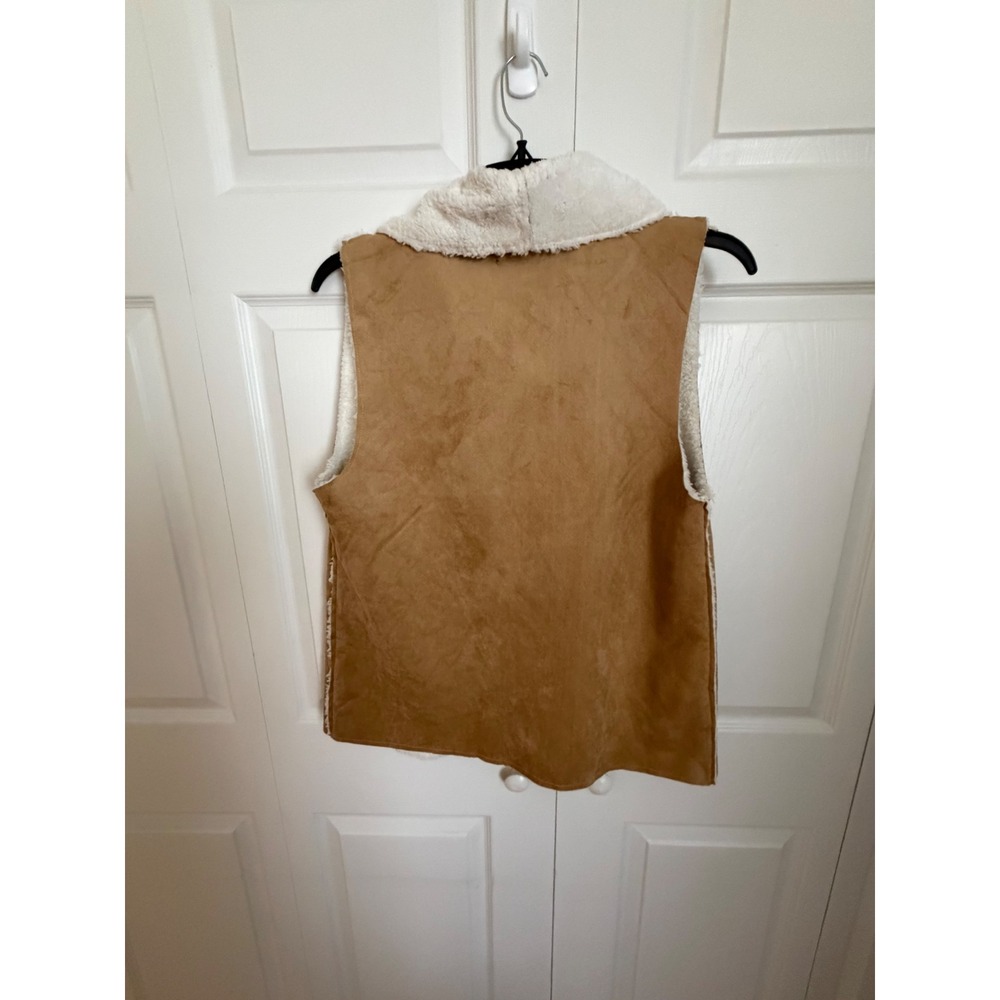 Lincoln Outerwear Tan Faux Suede Shearling Lined Open Front Vest One Size